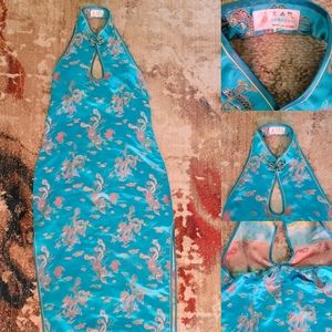 Vintage mandarin collar satin halter dress. Size large.